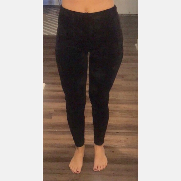 Crushed Velvet Leggings One Size Velour Black - Picture 3 of 8